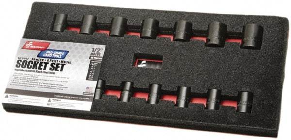 Ability One - 15 Piece 1/2" Drive Impact Socket Set - 6 Points, 10mm to 24mm Range, Metric Measurement Standard - Benchmark Tooling