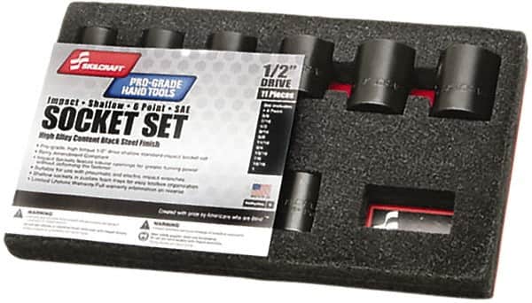 Ability One - 11 Piece 3/8" Drive Impact Socket Set - 6 Points, 3/8" to 1" Range, Inch Measurement Standard - Benchmark Tooling