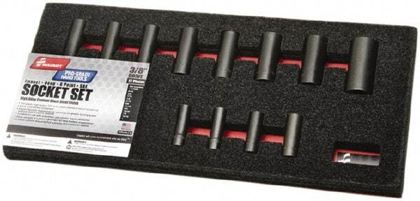 Ability One - 12 Piece 3/8" Drive Deep Well Impact Socket Set - 6 Points, 5/16" to 1" Range, Inch Measurement Standard - Benchmark Tooling