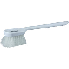 20″ Utility Scrub Brush, White Nylon Fill, Long Handle, Plastic Block - Benchmark Tooling