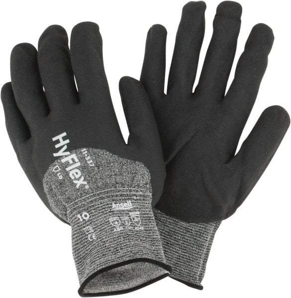 Ansell - Size XL (10), ANSI Cut Lvl 2, Puncture Lvl 4, Abrasion Lvl 4, Silicone-Free Nitrile Coated Cut & Puncture Resistant Gloves - 10.25" Long, Palm, Fingers & Knuckles Coated, Knit Wrist, Black, Paired - Benchmark Tooling
