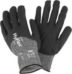 Ansell - Size XL (10), ANSI Cut Lvl 2, Puncture Lvl 4, Abrasion Lvl 4, Silicone-Free Nitrile Coated Cut & Puncture Resistant Gloves - 10.25" Long, Palm, Fingers & Knuckles Coated, Knit Wrist, Black, Paired - Benchmark Tooling