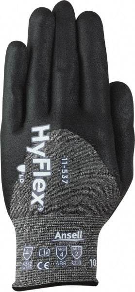 Ansell - Size S (8), ANSI Cut Lvl 2, Puncture Lvl 4, Abrasion Lvl 4, Silicone-Free Nitrile Coated Cut & Puncture Resistant Gloves - 9.5" Long, Palm, Fingers & Knuckles Coated, Knit Wrist, Black, Paired - Benchmark Tooling