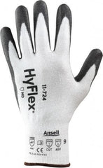Ansell - Size L (9), ANSI Cut Lvl 2, Abrasion Lvl 6, Polyurethane Coated Cut Resistant Gloves - 9.5" Long, Palm & Fingertips Coated, Intercept Technology Yarn Lining, Knit Wrist, White/Gray, Paired - Benchmark Tooling