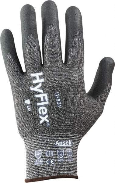Ansell - Size XS (6), ANSI Cut Lvl 2, Puncture Lvl 4, Abrasion Lvl 4, Silicone-Free Nitrile Coated Cut & Puncture Resistant Gloves - 8.66" Long, Palm & Fingertips Coated, Knit Wrist, Black, Paired - Benchmark Tooling