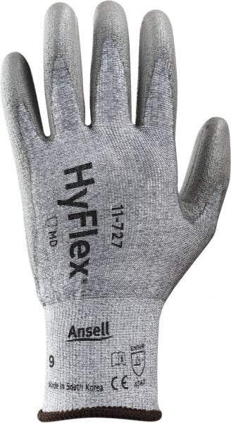 Ansell - Size L (9), ANSI Cut Lvl 2, Abrasion Lvl 6, Polyurethane Coated Cut Resistant Gloves - 9" Long, Palm & Fingertips Coated, Intercept Technology Yarn Lining, Knit Wrist, Silver, Paired - Benchmark Tooling