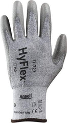 Ansell - Size M (8), ANSI Cut Lvl 2, Abrasion Lvl 6, Polyurethane Coated Cut Resistant Gloves - 8.5" Long, Palm & Fingertips Coated, Intercept Technology Yarn Lining, Knit Wrist, Silver, Paired - Benchmark Tooling