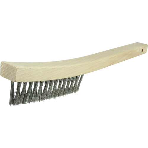 V-Groove Hand Wire Scratch Brush, .012 Stainless Steel Fill, Curved Handle, 3 × 19 Rows - Benchmark Tooling