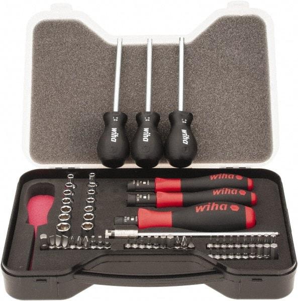 Wiha - 59 Piece, 1/4" Drive Screwdriver Vario Set - #0, #1 & #2 Phillips, 0.05 to 1/4" Hex, 1.5 to 6mm Hex, T5 to T30 Torx, #1 & #2 Pozidriv, #1 to #3 Square Recess, 4.5, 5.5 & 6mm Slotted - Benchmark Tooling