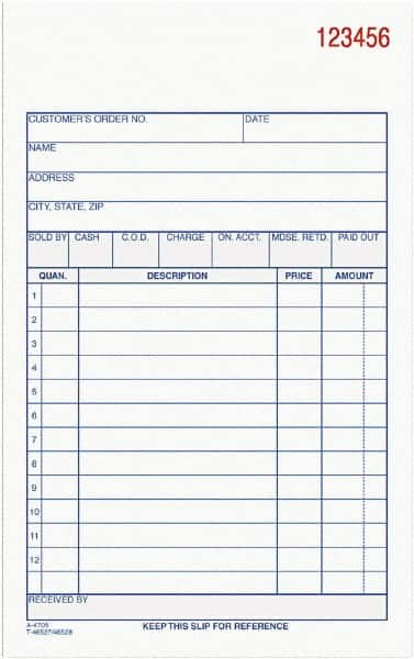 Adams Business Forms - 50 Sheet, 4-3/16 x 7-3/16", Sales Order Book - White - Benchmark Tooling