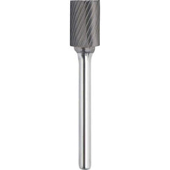 Made in USA - 8mm Cut Diam, 0.2362" Shank Diam, Carbide Single Cut Cylinder Burr with End Cut - Benchmark Tooling