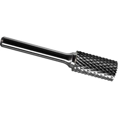 Made in USA - 5/16" Cut Diam, 1/4" Shank Diam, Cylinder with End Cut Head Diamond Cut Burr - Carbide, 3/4" LOC, 2-1/2" OAL - Benchmark Tooling