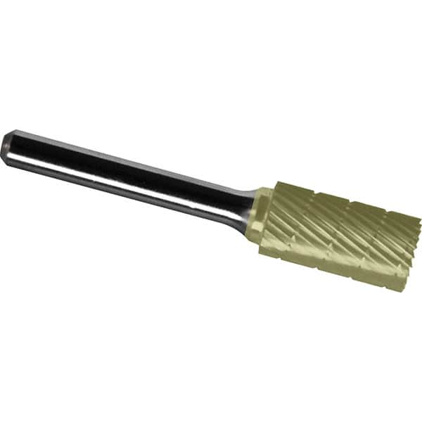 Made in USA - 3/4" Cut Diam, 1/4" Shank Diam, Cylinder with End Cut Head Chipbreaker Cut Burr - Carbide, 1" LOC, 2-3/4" OAL - Benchmark Tooling