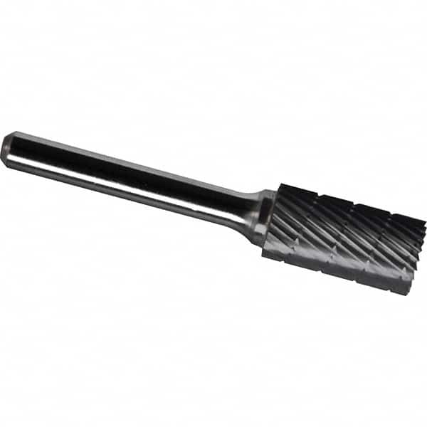 Made in USA - 3/4" Cut Diam, 1/4" Shank Diam, Cylinder with End Cut Head Chipbreaker Cut Burr - Carbide, 1" LOC, 2-3/4" OAL - Benchmark Tooling