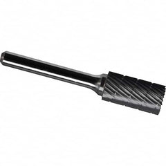 Made in USA - 3/4" Cut Diam, 1/4" Shank Diam, Cylinder with End Cut Head Chipbreaker Cut Burr - Carbide, 1" LOC, 2-3/4" OAL - Benchmark Tooling