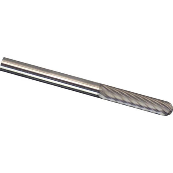 Made in USA - 1/8" Cut Diam, 1/8" Shank Diam, Cylinder with Radius Head Aluma Cut Burr - Carbide, 9/16" LOC, 2" OAL - Benchmark Tooling