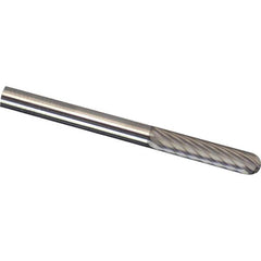 Made in USA - 1/8" Cut Diam, 1/8" Shank Diam, Cylinder with Radius Head Diamond Cut Burr - Carbide, 9/16" LOC, 3" OAL - Benchmark Tooling