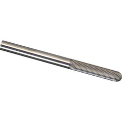 Made in USA - 3/32" Cut Diam, 1/8" Shank Diam, Cylinder with Radius Head Single Cut Burr - Carbide, 7/16" LOC, 1-1/2" OAL - Benchmark Tooling