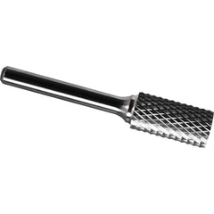 Made in USA - 3/8" Cut Diam, 1/4" Shank Diam, Cylinder Head Diamond Cut Burr - Carbide, 3/4" LOC, 2-1/2" OAL - Benchmark Tooling