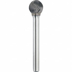 Made in USA - 1" Cut Diam, 3/8" Shank Diam, Ball Head Single Cut Burr - Carbide, 15/16" LOC, 2-3/4" OAL - Benchmark Tooling