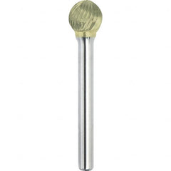 Made in USA - 1" Cut Diam, 3/8" Shank Diam, Ball Head Single Cut Burr - Carbide, 15/16" LOC, 2-3/4" OAL - Benchmark Tooling
