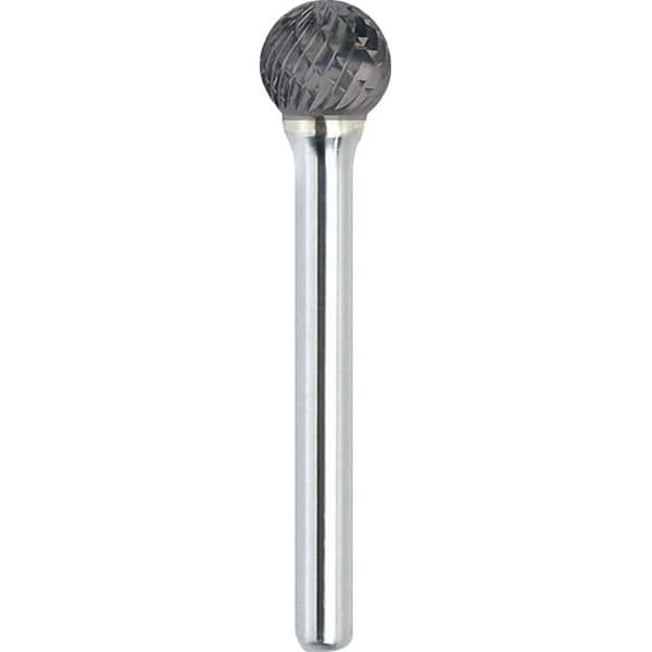 Made in USA - 1/2" Cut Diam, 0.2362" Shank Diam, Ball Head Double Cut Burr - Carbide, 11mm LOC, 57mm OAL - Benchmark Tooling