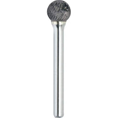 Made in USA - 1/2" Cut Diam, 0.2362" Shank Diam, Ball Head Double Cut Burr - Carbide, 11mm LOC, 57mm OAL - Benchmark Tooling