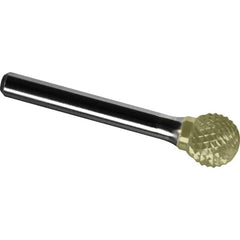 Made in USA - 3/4" Cut Diam, 1/4" Shank Diam, Ball Head Diamond Cut Burr - Carbide, 11/16" LOC, 2-1/2" OAL - Benchmark Tooling