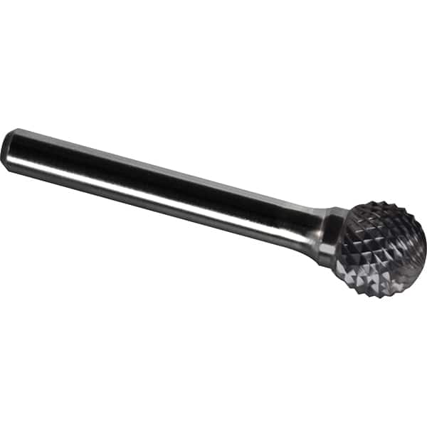 Made in USA - 3/4" Cut Diam, 1/4" Shank Diam, Ball Head Diamond Cut Burr - Carbide, 11/16" LOC, 2-1/2" OAL - Benchmark Tooling