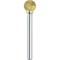 Made in USA - 5/16" Cut Diam, 1/4" Shank Diam, Ball Head Double Cut Burr - Carbide, 1/4" LOC, 2-1/16" OAL - Benchmark Tooling