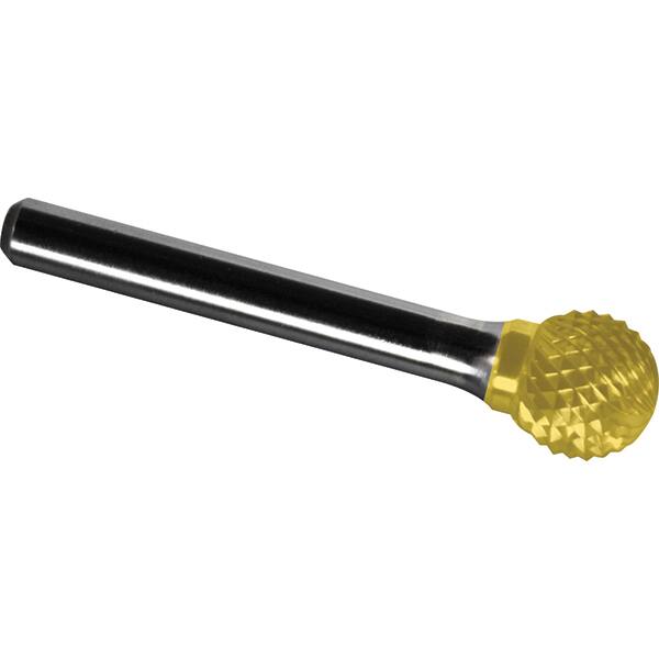 Made in USA - 1/4" Cut Diam, 1/8" Shank Diam, Ball Head Diamond Cut Burr - Carbide, 7/32" LOC, 1-3/4" OAL - Benchmark Tooling