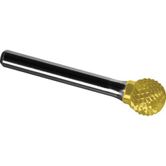 Made in USA - 1/4" Cut Diam, 1/8" Shank Diam, Ball Head Diamond Cut Burr - Carbide, 7/32" LOC, 1-3/4" OAL - Benchmark Tooling