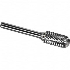 Made in USA - 5/16" Cut Diam, 1/4" Shank Diam, Cylinder with Radius Head Diamond Cut Burr - Carbide, 3/4" LOC, 2-1/2" OAL - Benchmark Tooling