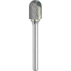 Made in USA - 5/16" Cut Diam, 1/4" Shank Diam, Cylinder with Radius Head Single Cut Burr - Carbide, 1" LOC, 2-3/4" OAL - Benchmark Tooling