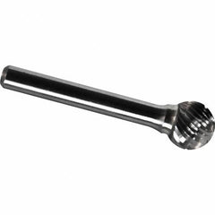 Made in USA - 3/8" Cut Diam, 1/4" Shank Diam, Ball Head Chipbreaker Cut Burr - Carbide, 5/16" LOC, 2-1/8" OAL - Benchmark Tooling