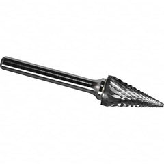 Made in USA - 5/8" Cut Diam, 1/4" Shank Diam, Cone Head Diamond Cut Burr - Carbide, 1" LOC, 2-3/4" OAL - Benchmark Tooling