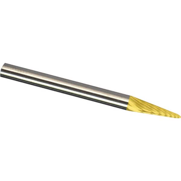 Made in USA - 3mm Cut Diam, 0.1181" Shank Diam, Cone Head Aluma Cut Burr - Carbide, 11mm LOC, 38mm OAL - Benchmark Tooling