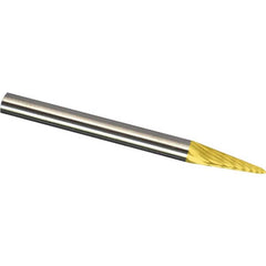 Made in USA - 3mm Cut Diam, 0.1181" Shank Diam, Cone Head Aluma Cut Burr - Carbide, 11mm LOC, 38mm OAL - Benchmark Tooling