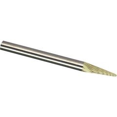 Made in USA - 1/8" Cut Diam, 1/8" Shank Diam, Cone Head Double Cut Burr - Carbide, 7/16" LOC, 1-1/2" OAL - Benchmark Tooling