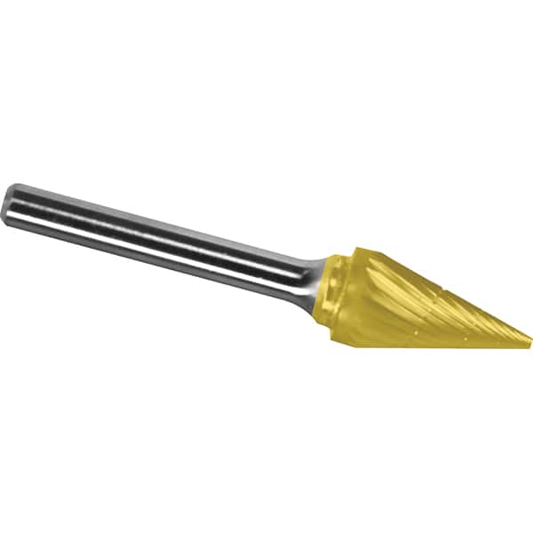 Made in USA - 1/8" Cut Diam, 1/8" Shank Diam, Cone Head Chipbreaker Cut Burr - Carbide, 7/16" LOC, 3" OAL - Benchmark Tooling