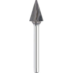 Made in USA - 3mm Cut Diam, 0.1181" Shank Diam, Cone Head Single Cut Burr - Carbide, 11mm LOC, 75mm OAL - Benchmark Tooling