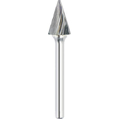 Made in USA - 9.5mm Cut Diam, 0.2362" Shank Diam, Cone Head Single Cut Burr - Carbide, 16mm LOC, 61mm OAL - Benchmark Tooling