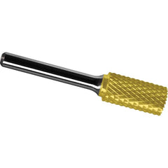 Made in USA - 1/4" Cut Diam, 1/4" Shank Diam, Cylinder with End Cut Head Diamond Cut Burr - Carbide, 5/8" LOC, 2" OAL - Benchmark Tooling