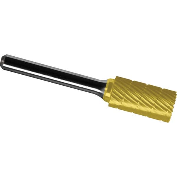 Made in USA - 1/4" Cut Diam, 1/8" Shank Diam, Cylinder with End Cut Head Chipbreaker Cut Burr - Carbide, 3/16" LOC, 2-15/16" OAL - Benchmark Tooling