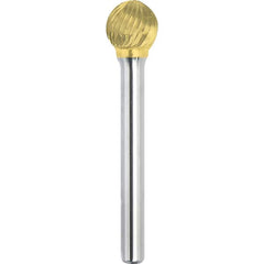 Made in USA - 1" Cut Diam, 3/8" Shank Diam, Ball Head Single Cut Burr - Carbide, 15/16" LOC, 2-3/4" OAL - Benchmark Tooling