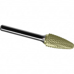 Made in USA - 16mm Cut Diam, 0.2362" Shank Diam, Tree with Radius Head Diamond Cut Burr - Carbide, 25mm LOC, 70mm OAL - Benchmark Tooling