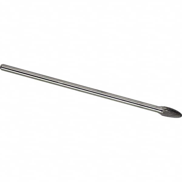 Made in USA - 9.5mm Cut Diam, 0.2362" Shank Diam, Tree with Radius Head Single Cut Burr - Carbide, 19mm LOC, 169mm OAL - Benchmark Tooling