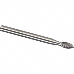 Made in USA - 1/8" Cut Diam, 1/8" Shank Diam, Flame Head Chipbreaker Cut Burr - Carbide, 1/4" LOC, 3" OAL - Benchmark Tooling