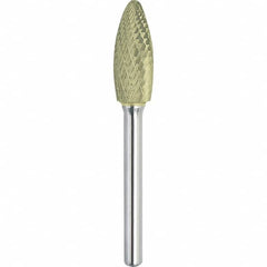 Made in USA - 3/4" Cut Diam, 1/4" Shank Diam, Flame Head Double Cut Burr - Carbide, 1-5/8" LOC, 3-3/8" OAL - Benchmark Tooling