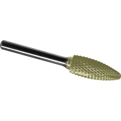 Made in USA - 1/2" Cut Diam, 0.2362" Shank Diam, Flame Head Diamond Cut Burr - Carbide, 32mm LOC, 77mm OAL - Benchmark Tooling